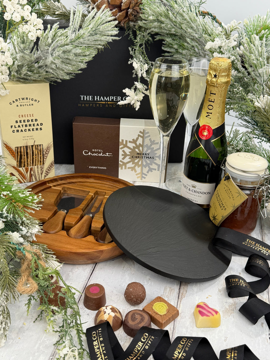 Christmas Cheese Board Gift Box with Moët Champagne