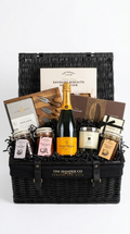 luxury basket cartwright & butler products, 200g jo malone pomergrante noir candle, hotel chocolat, everything box 18 piece, verve clicquot champagne