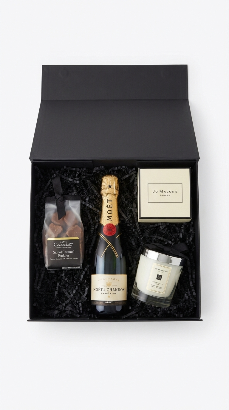 luxury corporate gift box with moët champagne and jo malone