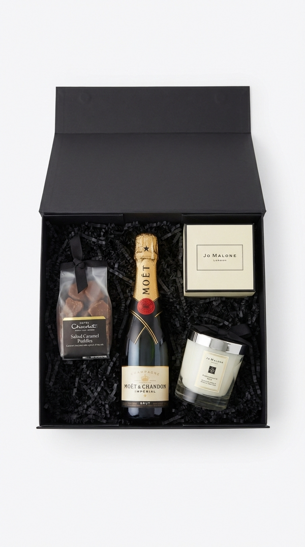 luxury corporate gift box with moët champagne and jo malone