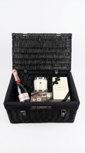 luxury gift hamper with rose moet & chardon, jo malone poergrante noir candle and diffuser, hotel chocolat.