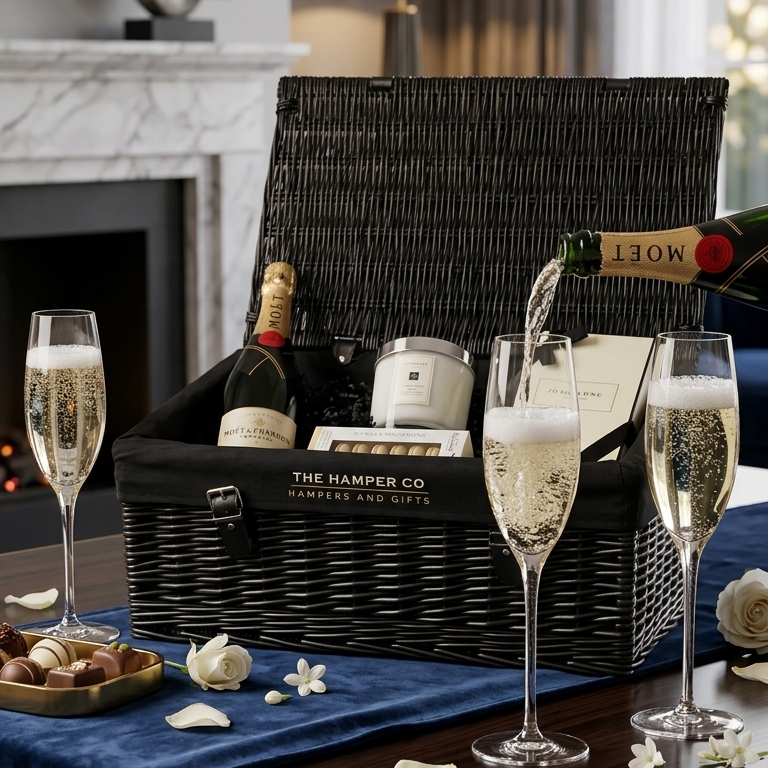 CHAMPAGE HAMPER GIFT UK & hotel chocolat choclates, poring champagne