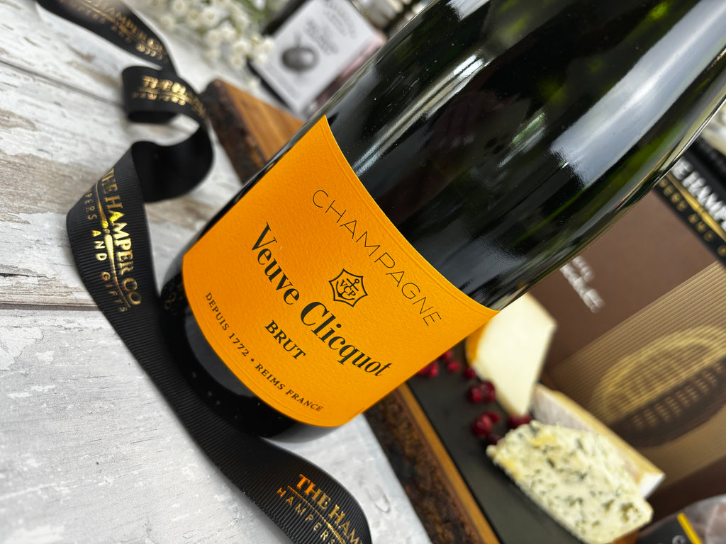 veuve clicquot champagne close up with the hamper co ribbon